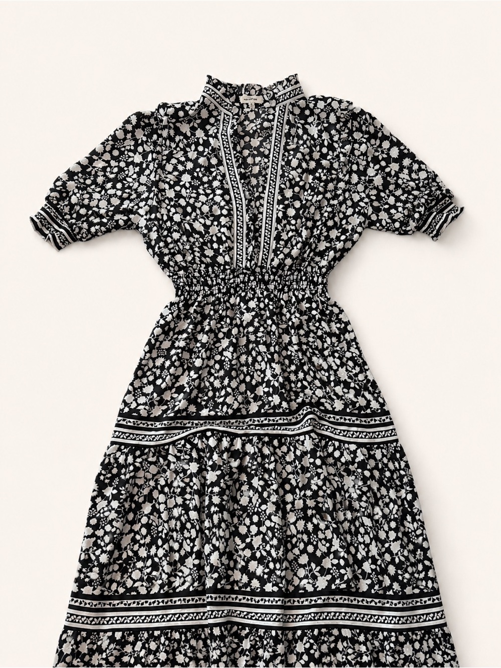 Max Studio Floral L Maxi Dress Black Prairie Cottage Fairy Whimsigoth S/S Empire - Picture 5 of 12